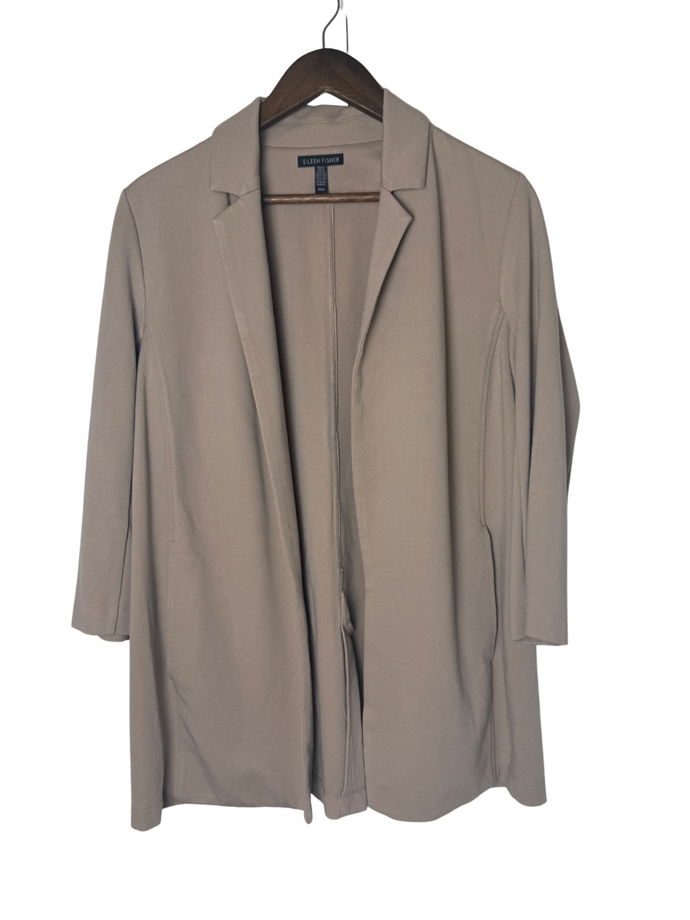 Eileen Fisher Flex Tencel Ponte Notch Collar Tan Open-Front Blazer Jacket M